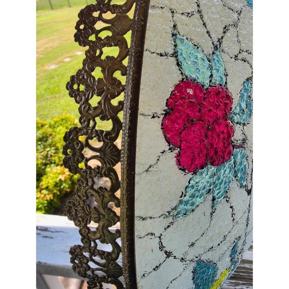 VTG Mid Century 50s Americana Swag Lamp Fruit Motif Tiffany Style Stained Glass